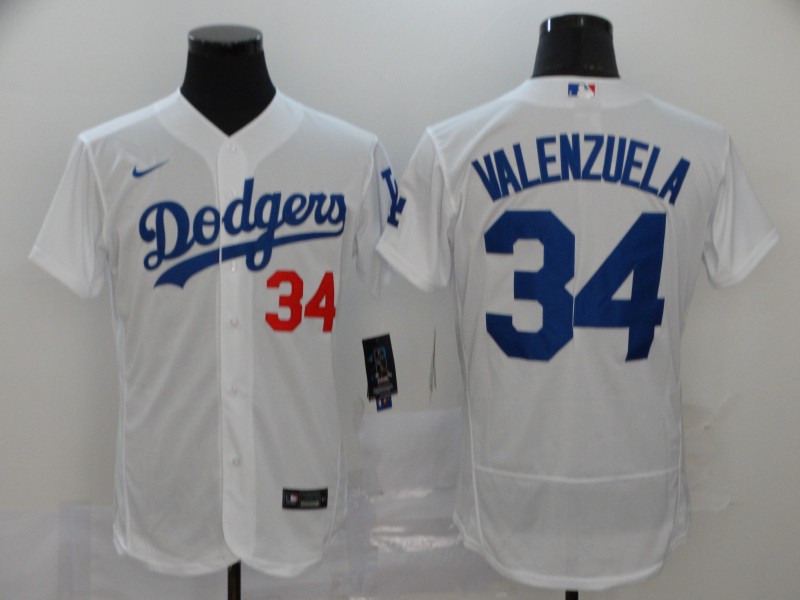 Men Los Angeles Dodgers 34 Valenzuela White Nike Elite MLB Jerseys